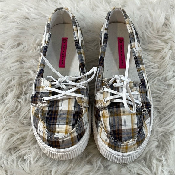 ROCK & CANDY Duffy Plaid Boat Shoes Loafers Size 10 - Picture 1 of 10